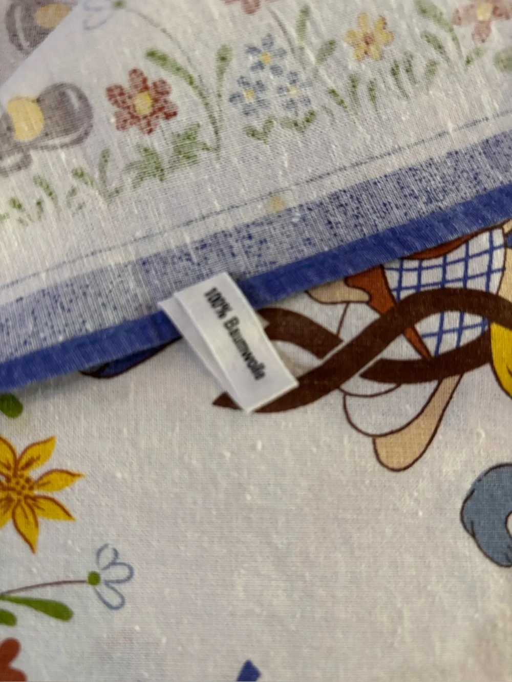 Mid century German Cotton Table Cloth Couple Dancing 28”x28.5”